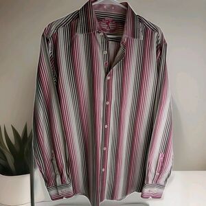 BUGATCHI MEN'S SHIRT BUTTON DOWN XL SHAPED FIT STRIPE 100% COTTON